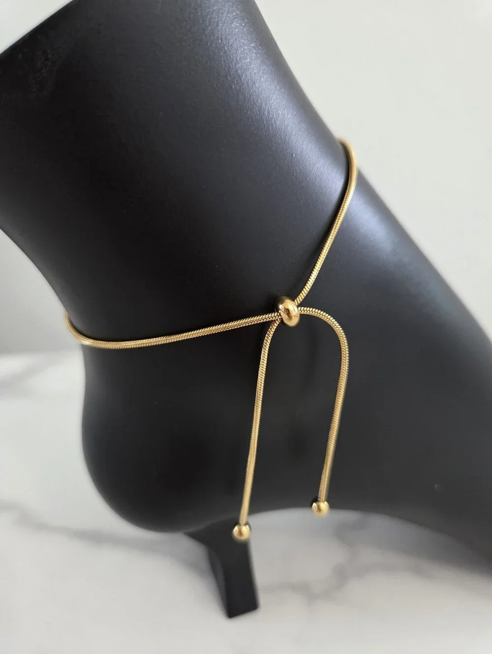 Stainless Steel ​Minimalist Gold Tone Adjustable Slider Ankle Bracelet